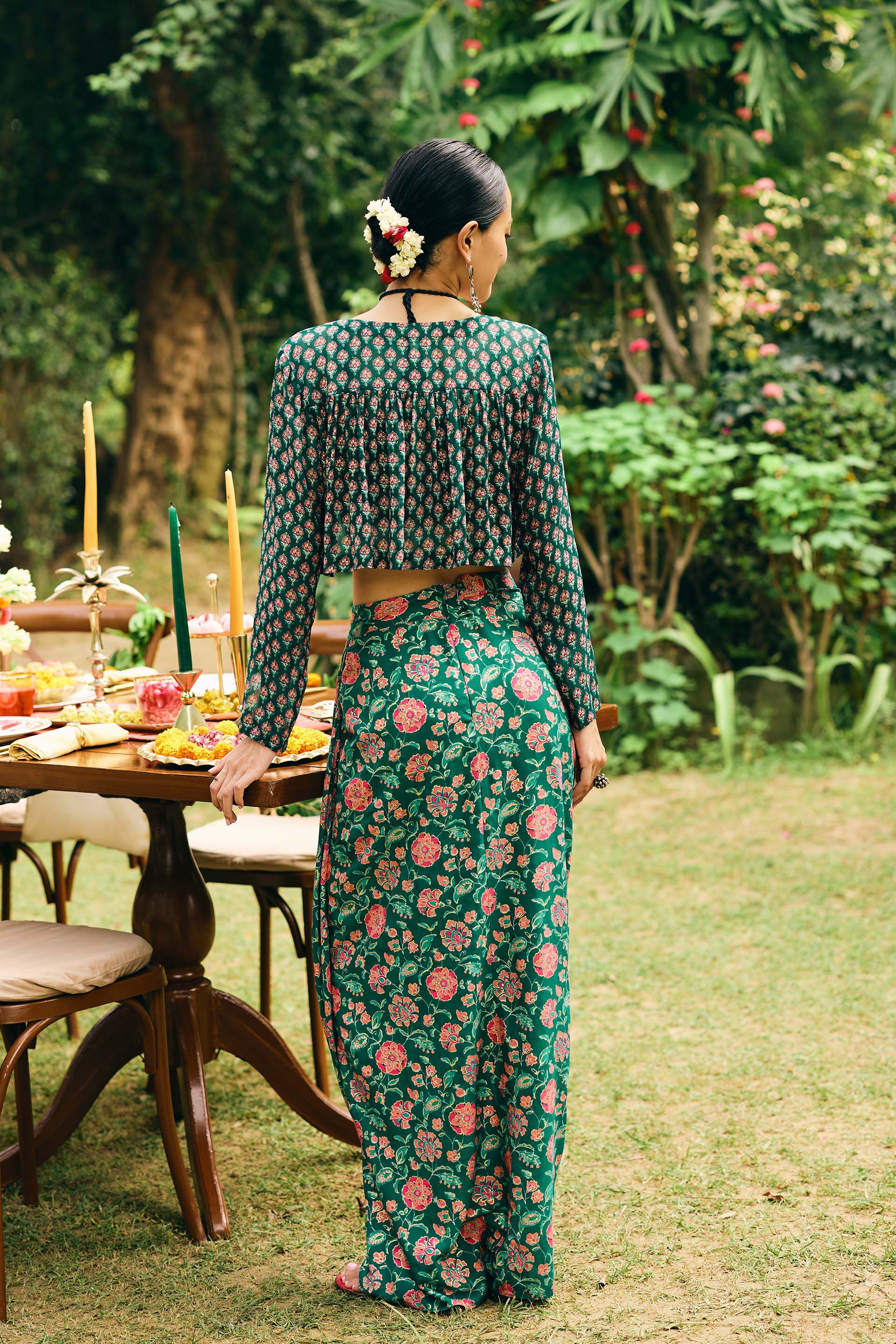 Gulzar Skirt Set, Green, image 4